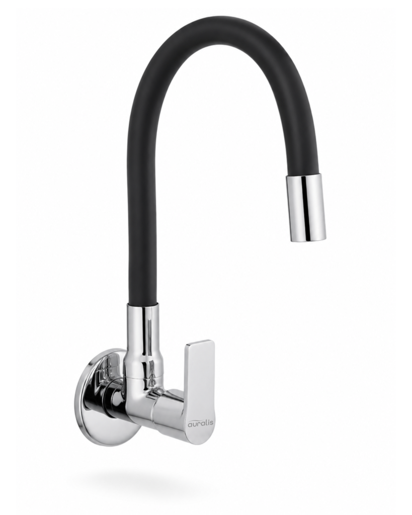 Nova Wall Mount Sink Cock-Black Fexible Spout