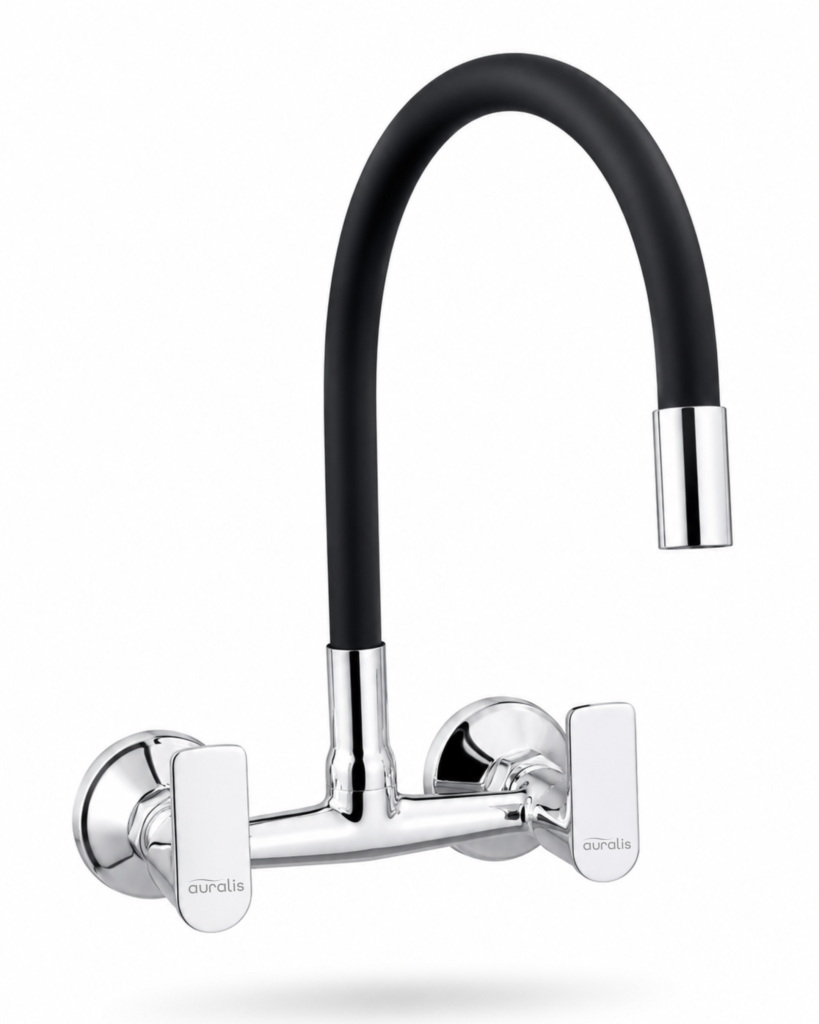 Nova Wall Mount Sink Mixer- Black Flexible Spout